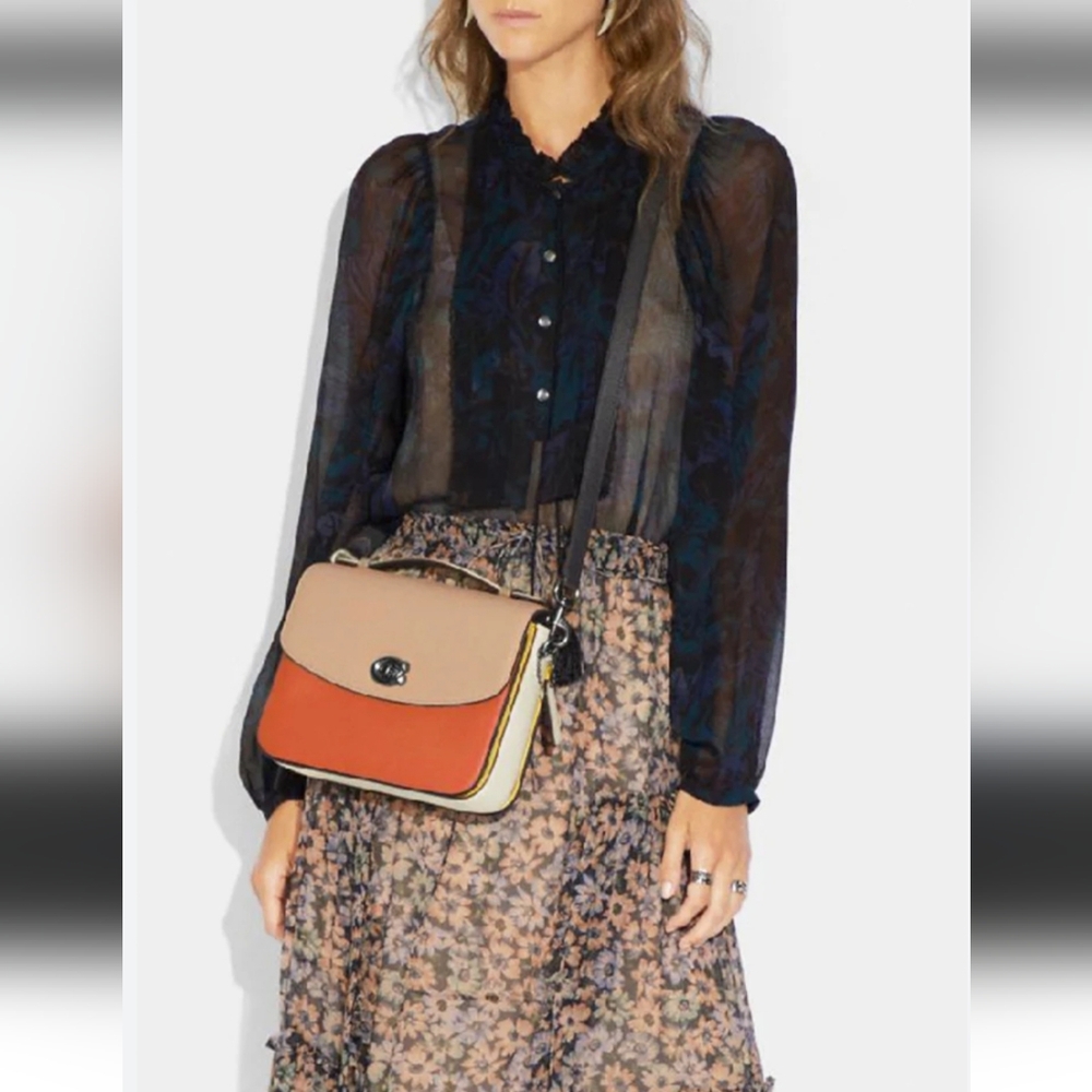 Coach Cassie Colorblock Tan Snakeskin Top  Handle Crossbody Bag - Picture 2 of 16